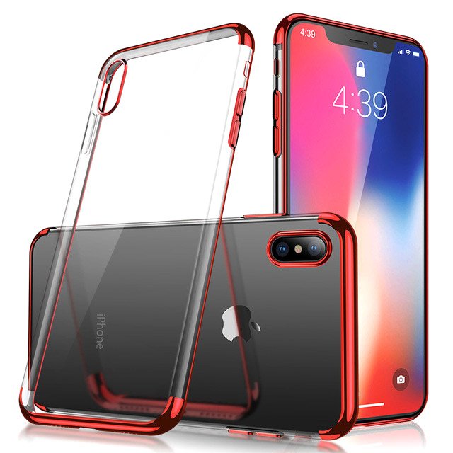 Capa transparente de gel TPU para moldura de galvanoplastia para iPhone XS  -  iPhone X vermelho