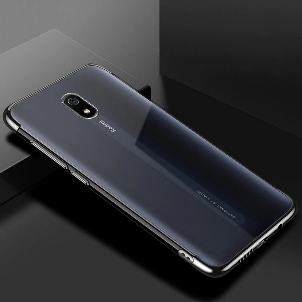 Transparente estojo de gel TPU moldura de galvanoplastia para Xiaomi Redmi 8A preto