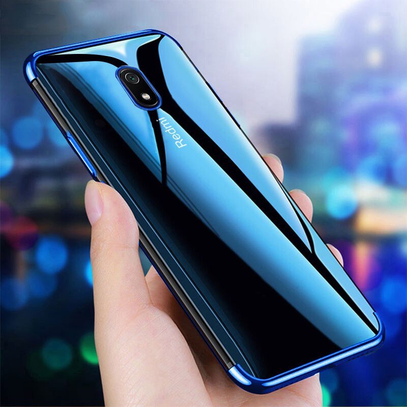 Transparente estojo de gel TPU moldura de galvanoplastia para Xiaomi Redmi 8A preto