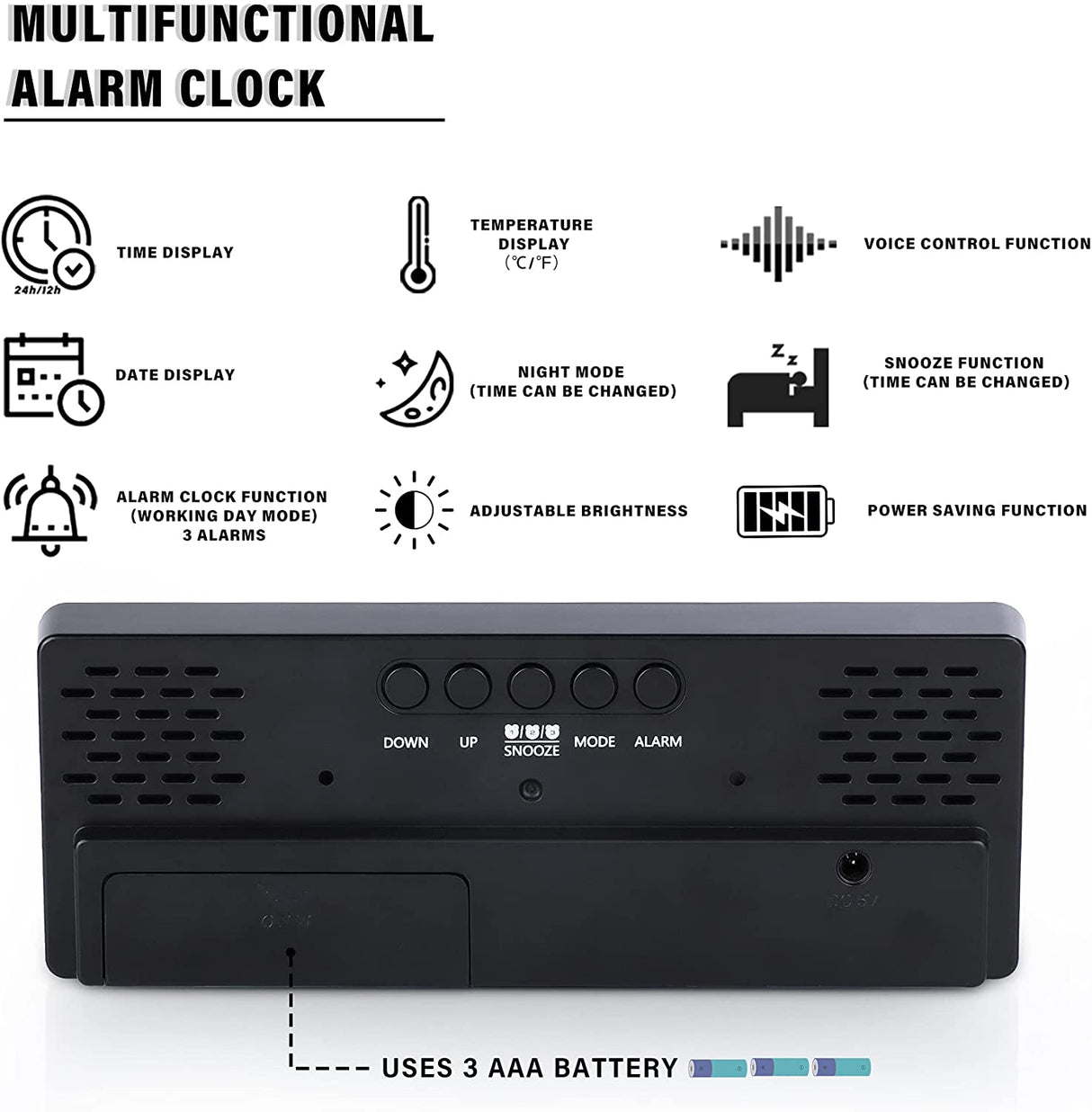 Relógio Digital de Mesa com Despertador e Temperatura