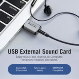 Adaptador Placa de som USB externa (OMTP-CTIA) para Jack 3.5mm Fêmea - Cinzento Metalizado