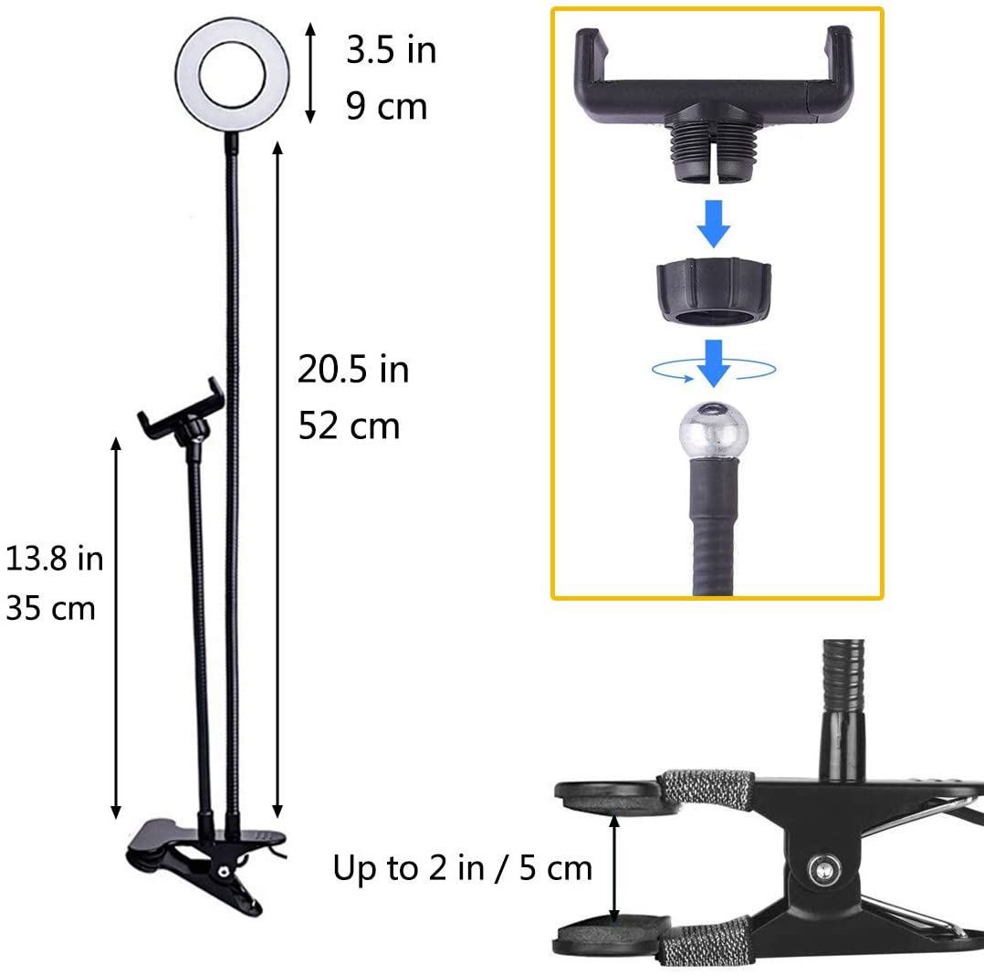 Anel de LED Flexível com Suporte para Telemóvel - Ring light