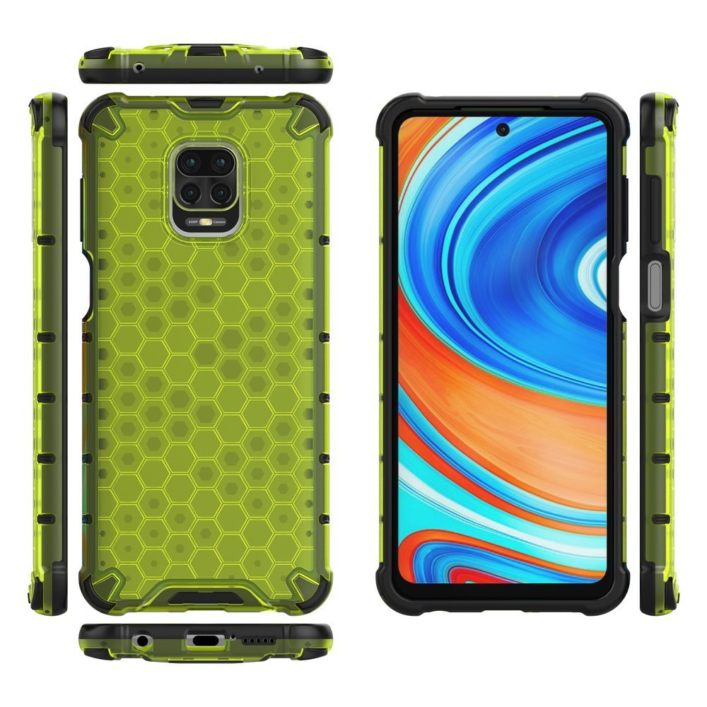 Capa de armadura em caixa de favo de mel com amortecedor de TPU para Xiaomi Redmi Note 9 Pro  -  Redmi Note 9S verde