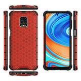 Capa de armadura de caixa de favo de mel com amortecedor de TPU para Xiaomi Redmi Note 9 Pro  -  Redmi Note 9S vermelho