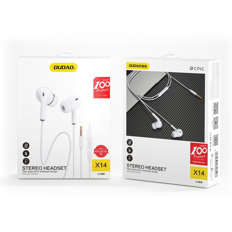 Fone de ouvido intra-auricular Dudao headset mini jack de 35 mm com controle remoto branco (X14 branco)