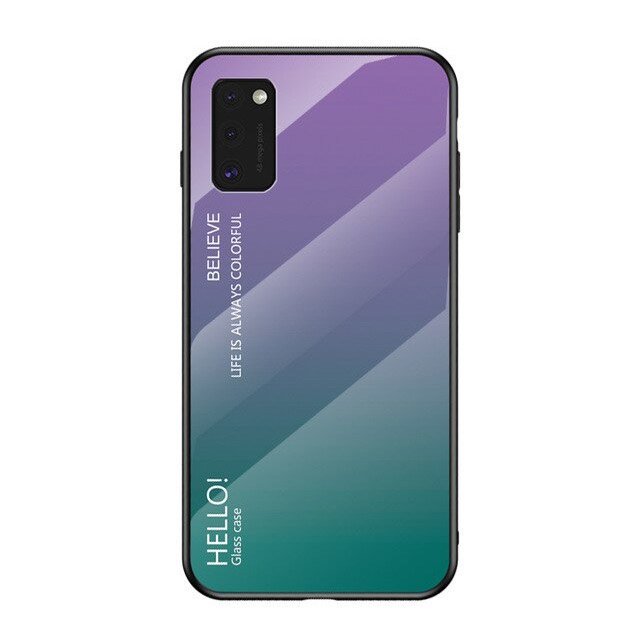Tampa durável de vidro gradiente com parte traseira de vidro temperado Samsung Galaxy A41 verde-roxo