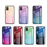 Tampa durável de vidro gradiente com parte traseira de vidro temperado Samsung Galaxy A71 rosa-roxo