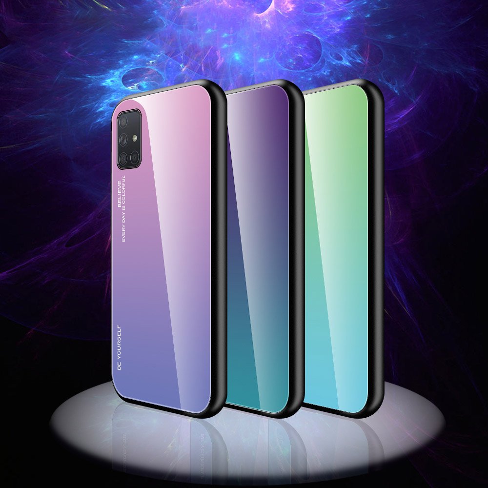 Tampa durável de vidro gradiente com parte traseira de vidro temperado Samsung Galaxy A71 rosa