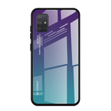 Tampa durável de vidro gradiente com parte traseira de vidro temperado Samsung Galaxy A71 verde-roxo
