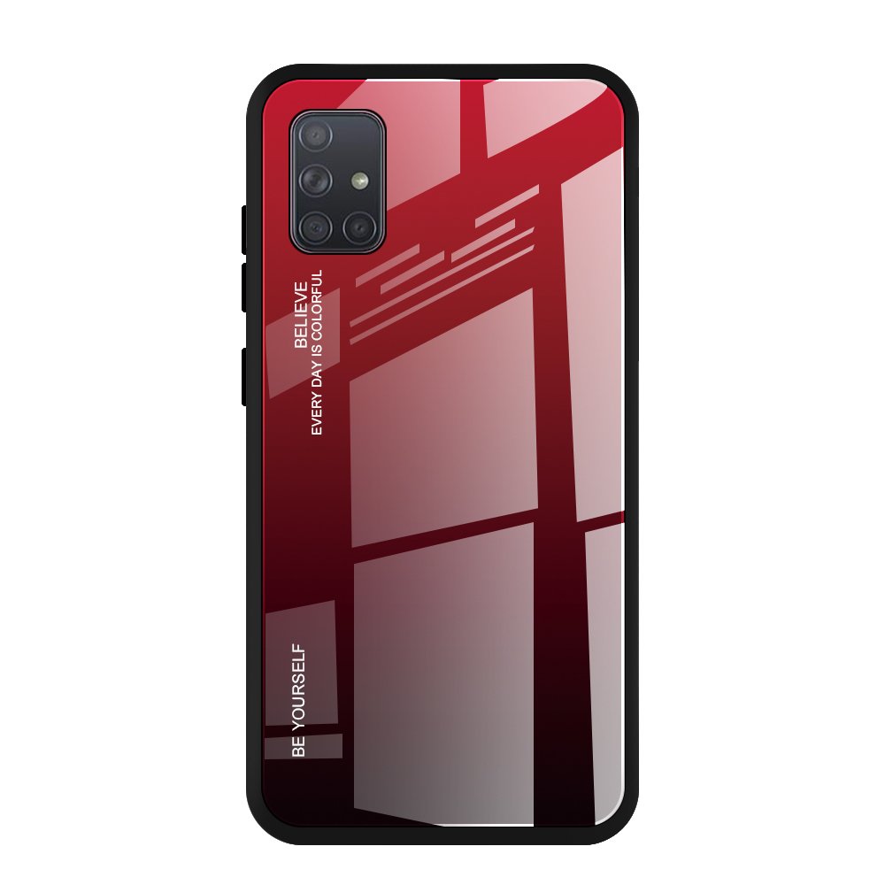 Tampa durável de vidro gradiente com parte traseira de vidro temperado Samsung Galaxy A71 preto-vermelho