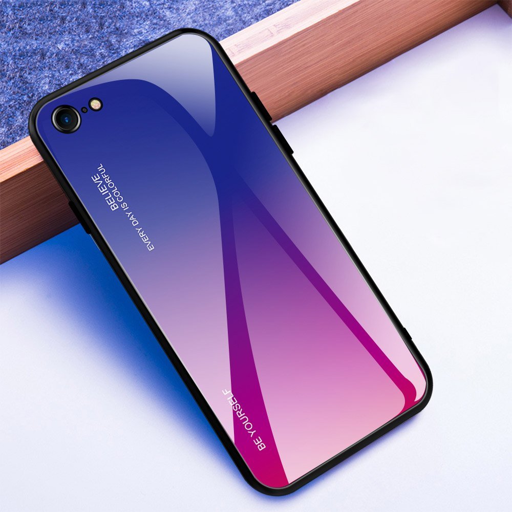 Tampa durável de vidro gradiente com parte traseira de vidro temperado iPhone SE 2020  -  iPhone 8  -  iPhone 7 preto-azul