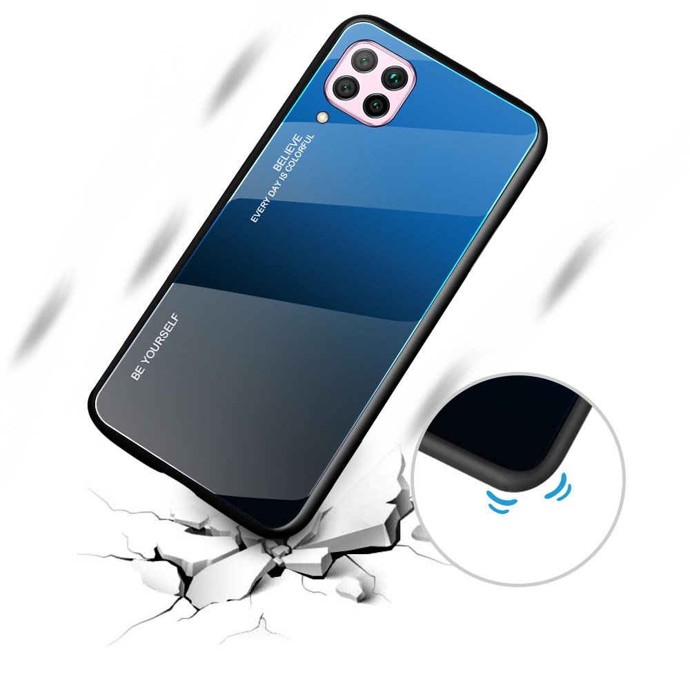 Tampa durável de vidro gradiente com parte traseira de vidro temperado Huawei P40 Lite  -  Nova 7i  -  Nova 6 SE preto-azul
