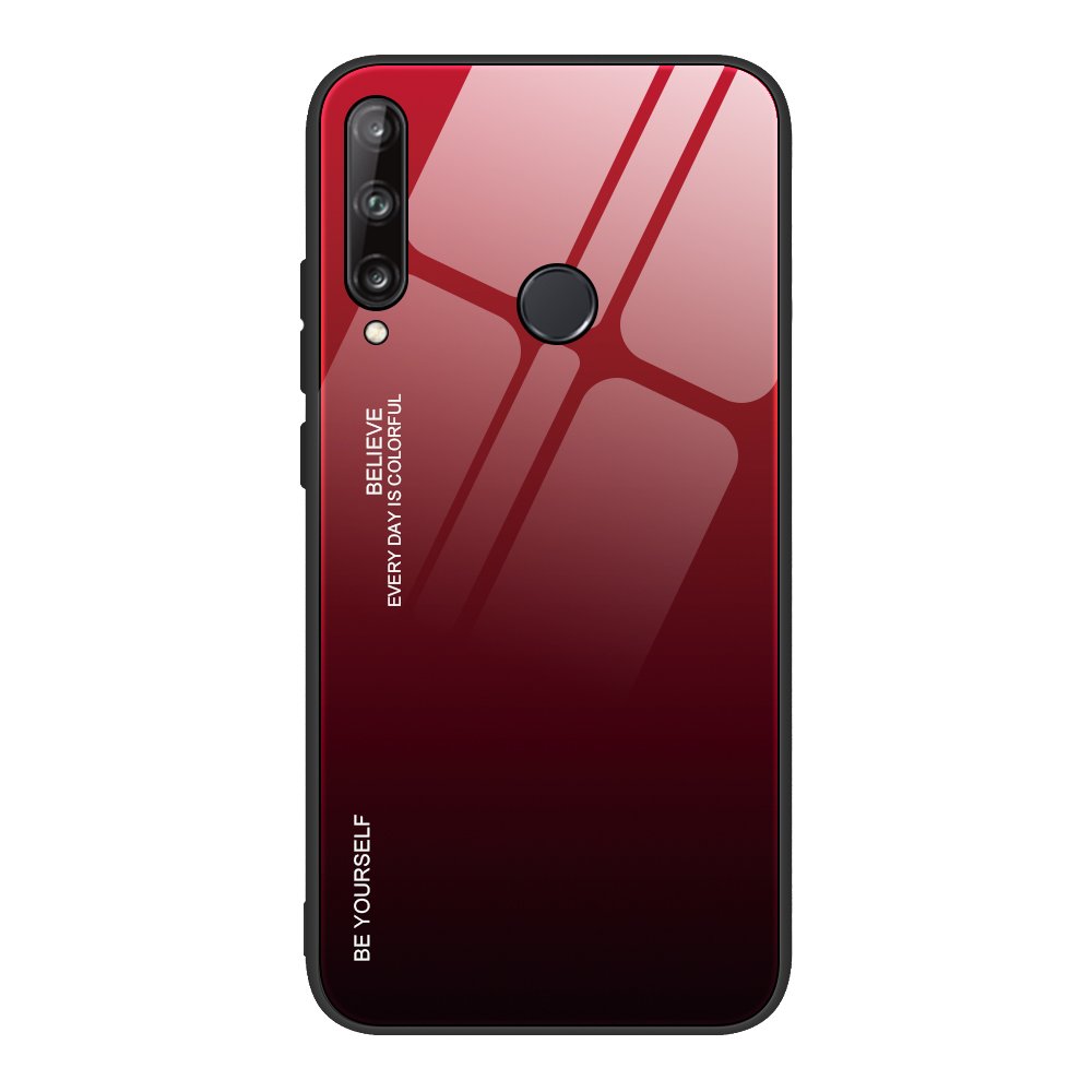 Tampa durável de vidro gradiente com parte traseira de vidro temperado Huawei P40 Lite E preto-vermelho