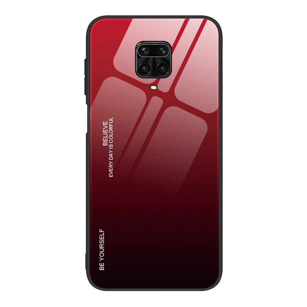 Tampa durável de vidro gradiente com fundo de vidro temperado Xiaomi Redmi Note 9 Pro  -  Redmi Note 9S preto-vermelho