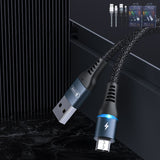 Remax Durable Nylon Braided Wire USB - cabo micro USB com luz LED 24 A 1 m preto (RC-152m preto)