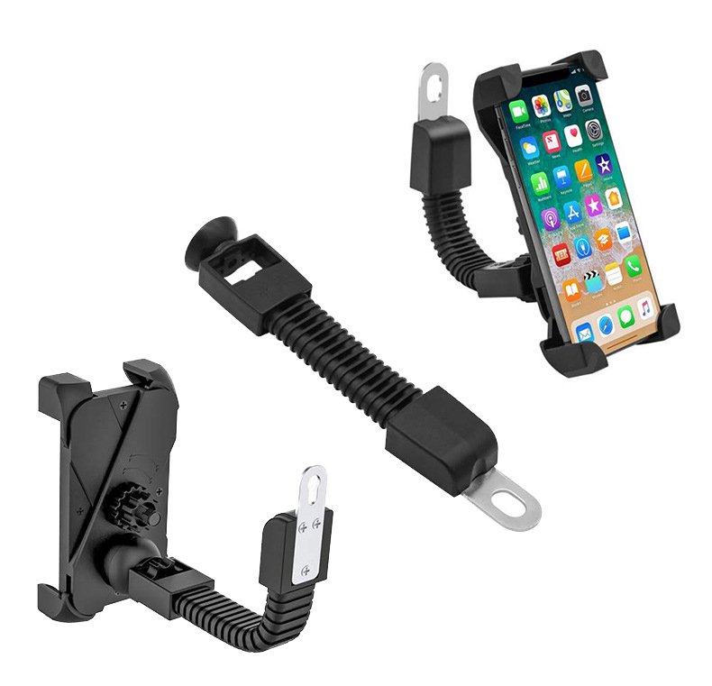 Suporte ajustável de suporte de bicicleta para telefone para espelho retrovisor preto