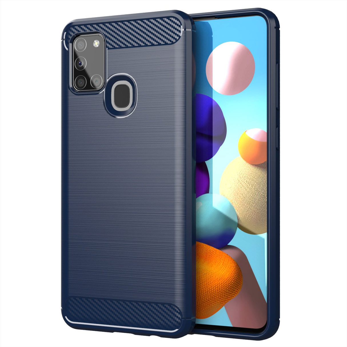 Capa carbono Capa flexível de TPU para Samsung Galaxy A21S azul