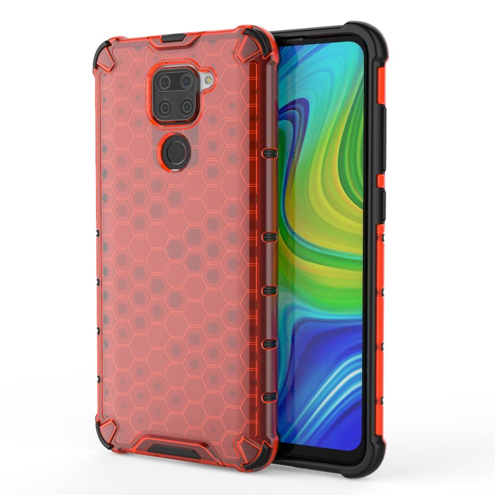 Capa de armadura em caixa de favo de mel com amortecedor de TPU para Xiaomi Redmi 10X 4G  -  Xiaomi Redmi Note 9 vermelho