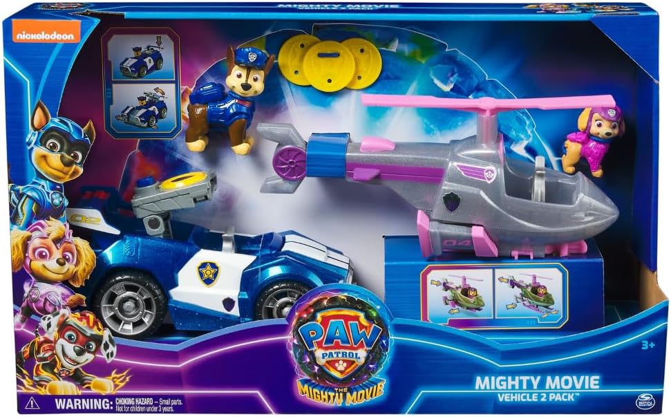 Paw Patrol The Movie Pack 2 Veículos Chase e Skye Concentra Patrulha Pata Filme 2