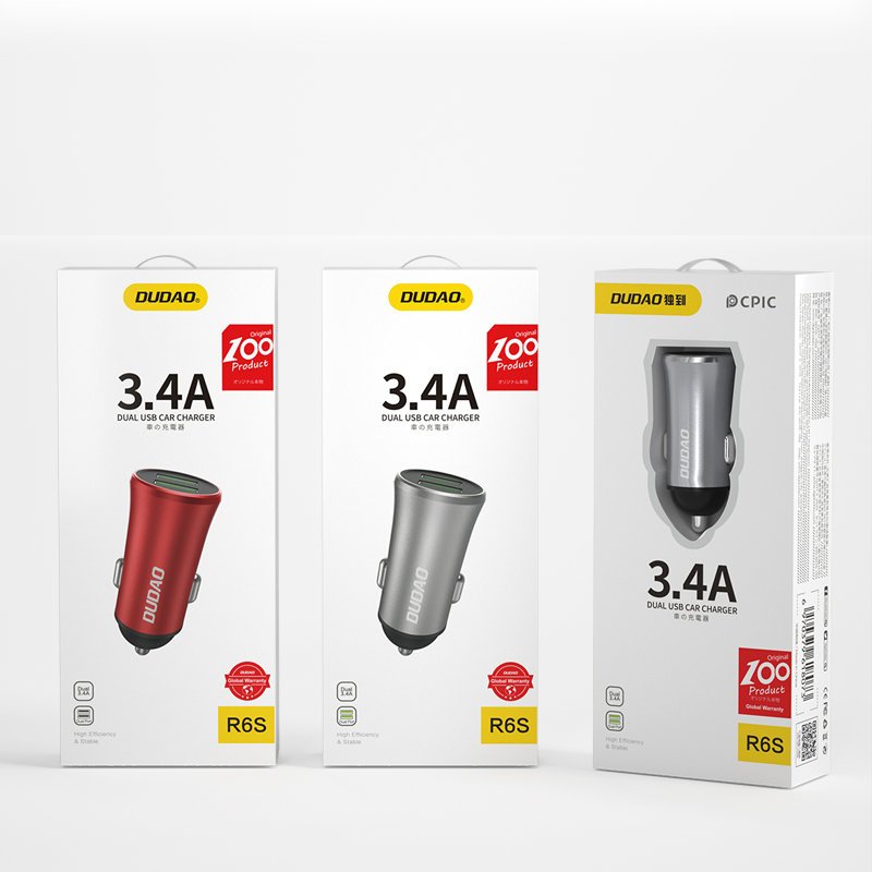 Carregador universal inteligente para carro Dudao 34A 2x USB vermelho (R6S vermelho)