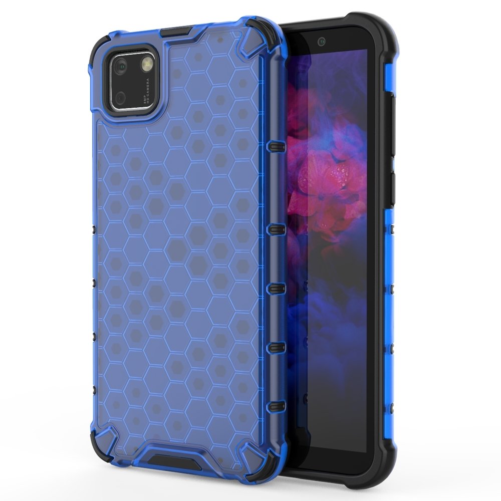 Capa de armadura de favo de mel com pára-choque de TPU para Huawei Y5p azul