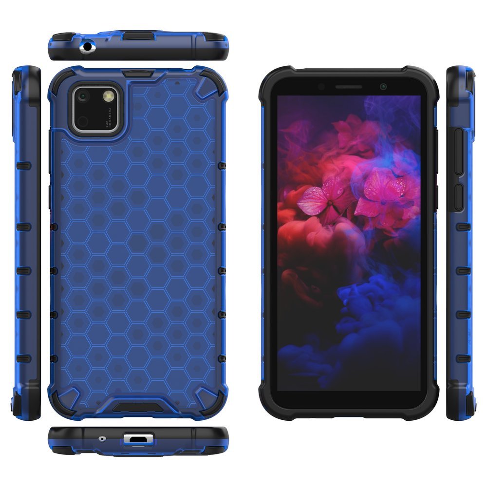 Capa de armadura de favo de mel com pára-choque de TPU para Huawei Y5p azul
