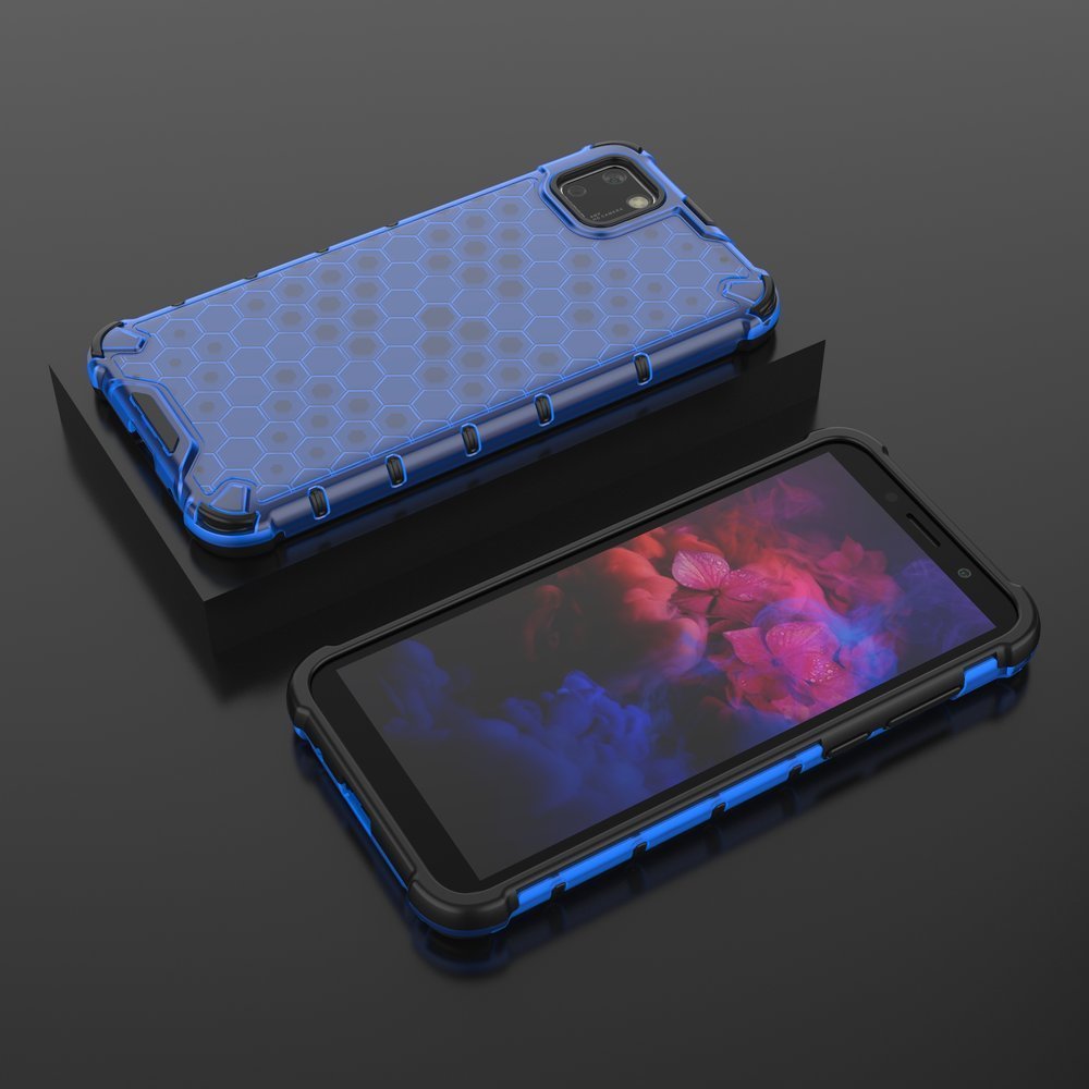 Capa de armadura de favo de mel com pára-choque de TPU para Huawei Y5p azul