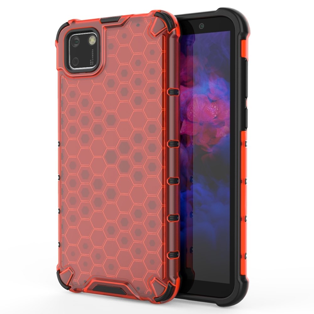 Capa de armadura de favo de mel com pára-choque de TPU para Huawei Y5p vermelho