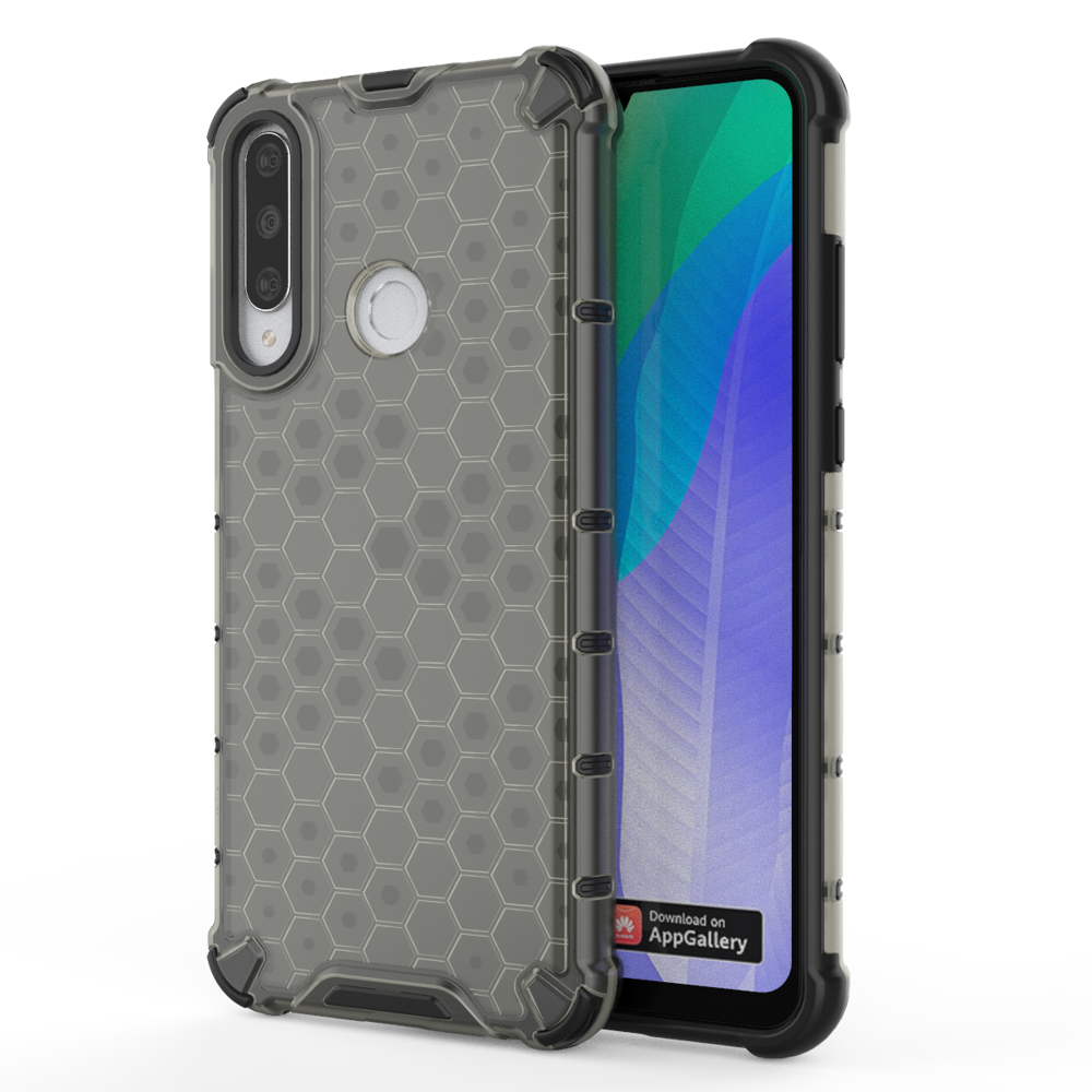 Capa de armadura de favo de mel com pára-choque de TPU para Huawei Y6p preto