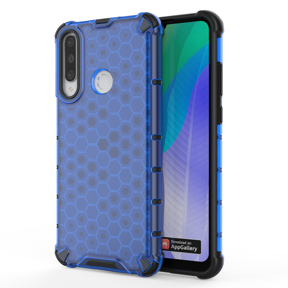 Capa de armadura de favo de mel com pára-choque de TPU para Huawei Y6p azul