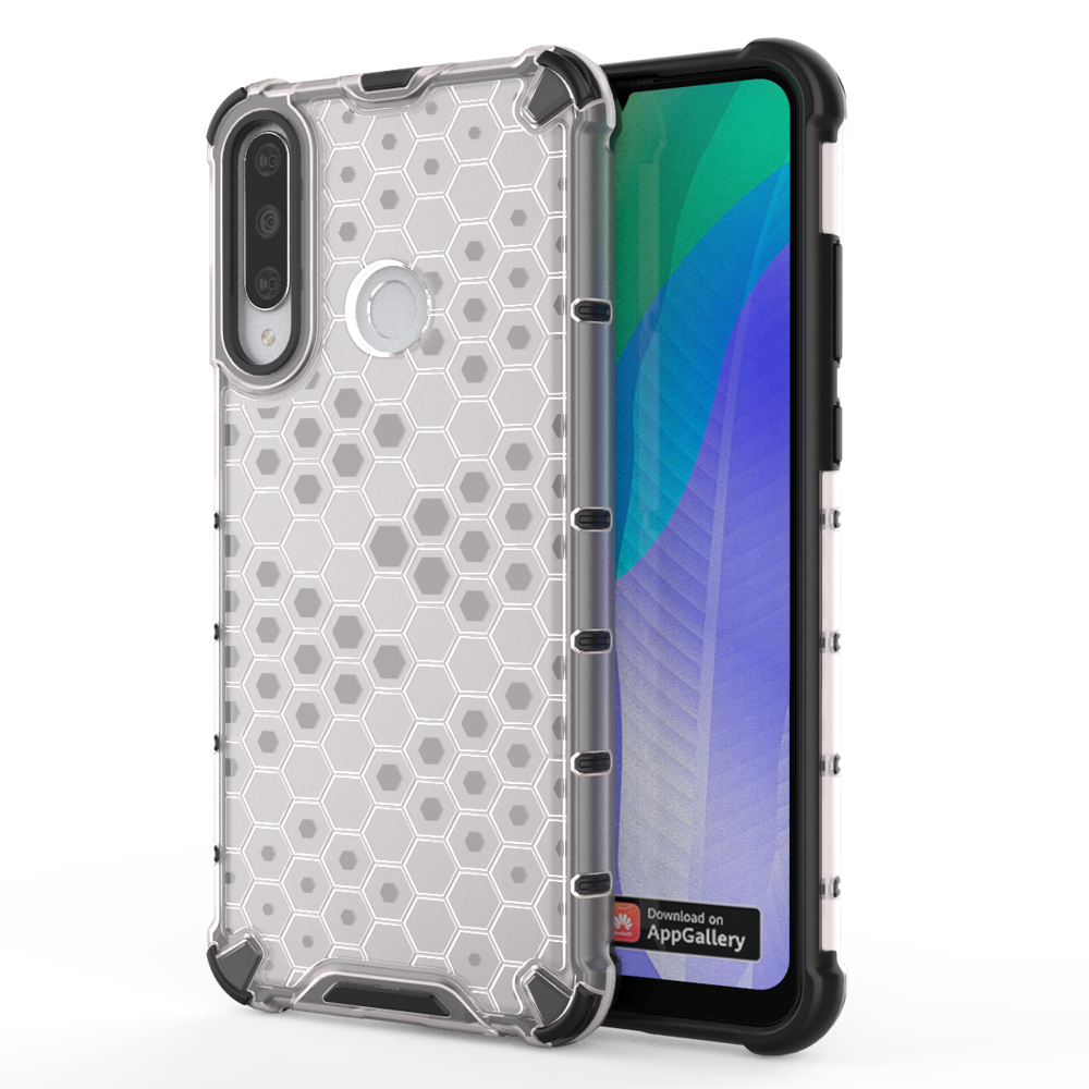 Capa de armadura de favo de mel com pára-choque de TPU para Huawei Y6p transparente