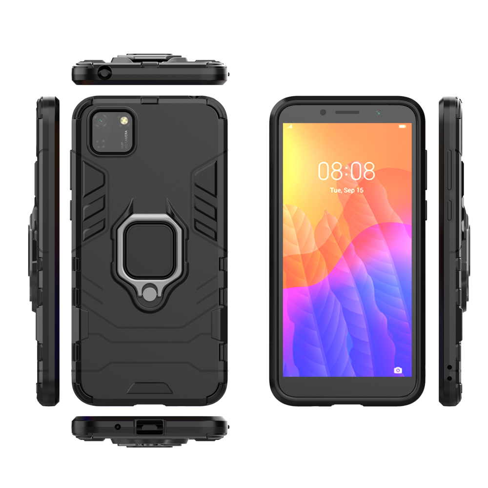 Ring Armor Case Kickstand Capa resistente e resistente para Huawei Y5p preto