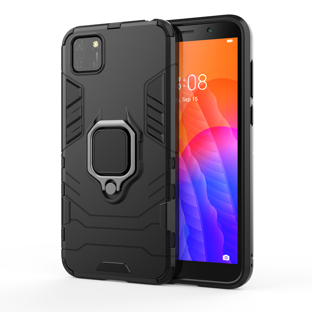 Ring Armor Case Kickstand Capa resistente e resistente para Huawei Y5p preto
