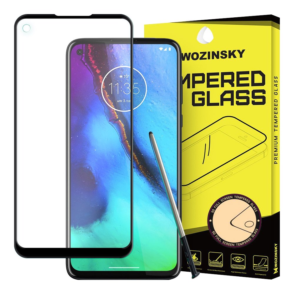 Wozinsky vidro temperado cola total protetor de tela super resistente totalmente coberto com moldura amigável para Motorola Moto G Pro  -  Moto G8 Power preto