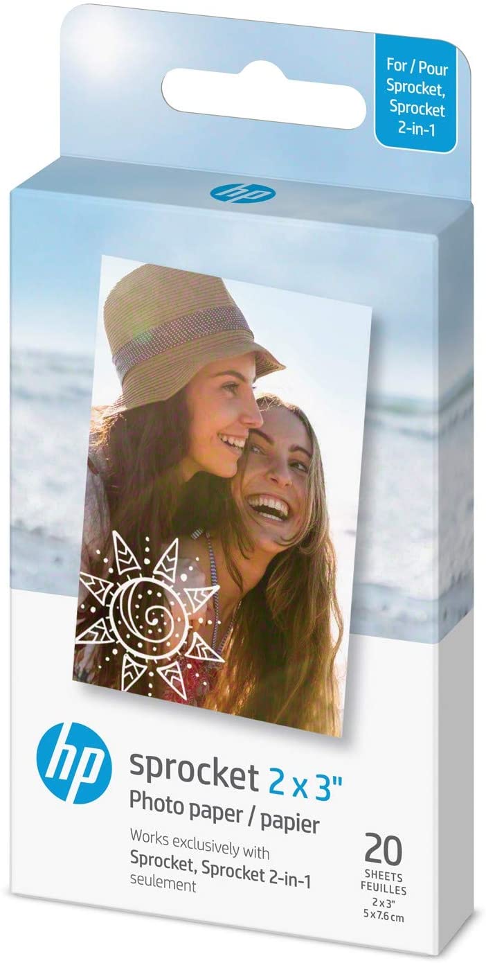 HP Sprocket Papel fotográfico adesivo premium de zink de 5 x 7,6 cm (20 folhas)