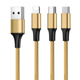 3 em 1 Nylon trançado USB - micro USB  -  Lightning  -  cabo USB-C 2 A 1 m ouro