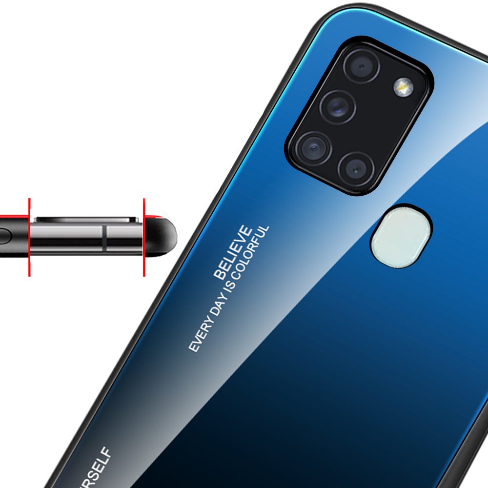 Tampa durável de vidro gradiente com parte traseira de vidro temperado Samsung Galaxy A21S rosa-roxo