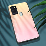 Tampa durável de vidro gradiente com parte traseira de vidro temperado Samsung Galaxy A21S rosa