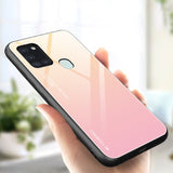 Tampa durável de vidro gradiente com parte traseira de vidro temperado Samsung Galaxy A21S rosa