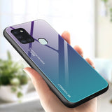 Tampa durável de vidro gradiente com parte traseira de vidro temperado Samsung Galaxy A21S verde-roxo