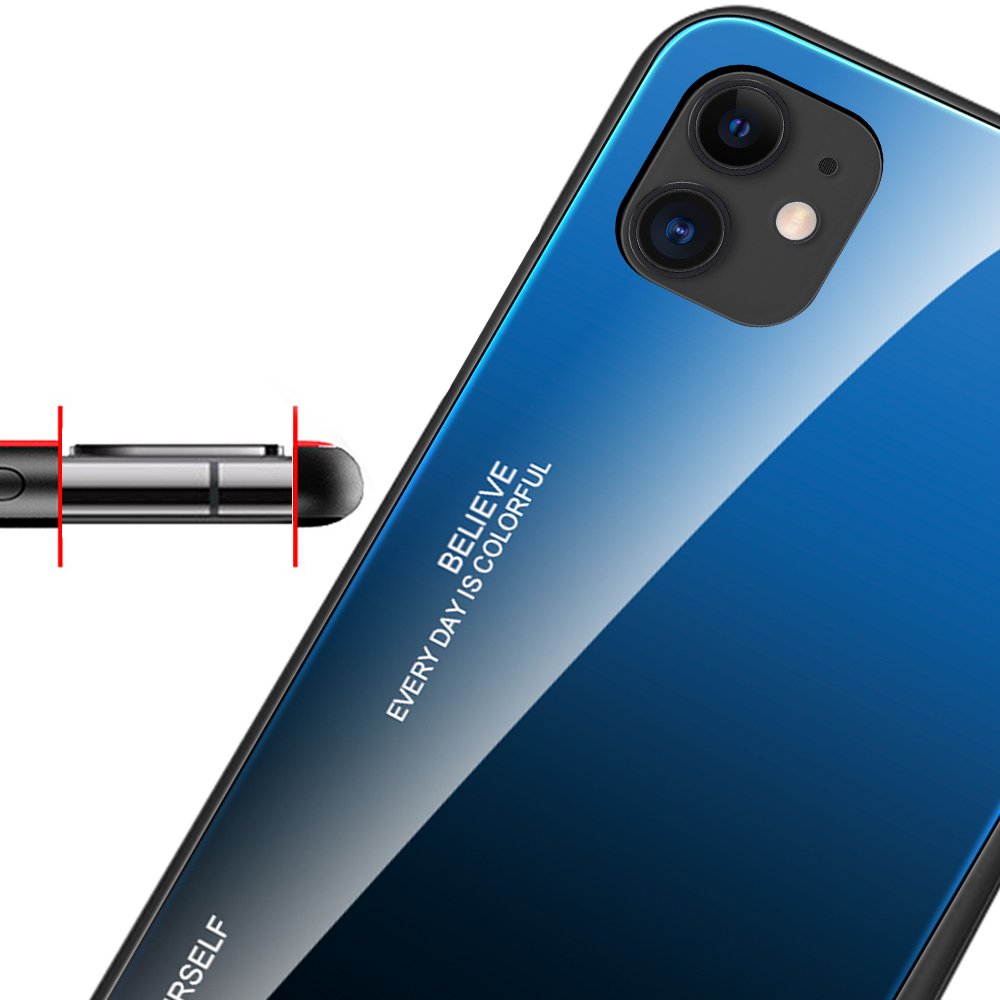 Tampa durável de vidro gradiente com parte traseira de vidro temperado iPhone 12 mini preto-vermelho