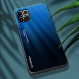 Tampa durável de vidro gradiente com fundo de vidro temperado iPhone 12 Pro Max preto-azul