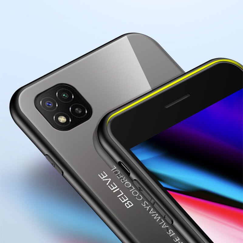 Tampa durável de vidro gradiente com fundo de vidro temperado Xiaomi Redmi 9C verde-roxo