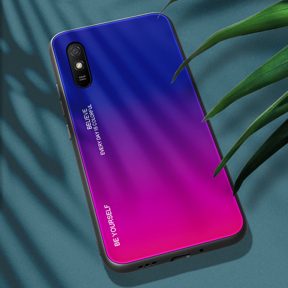 Tampa durável de vidro gradiente com parte traseira de vidro temperado Xiaomi Redmi 9A rosa-roxo