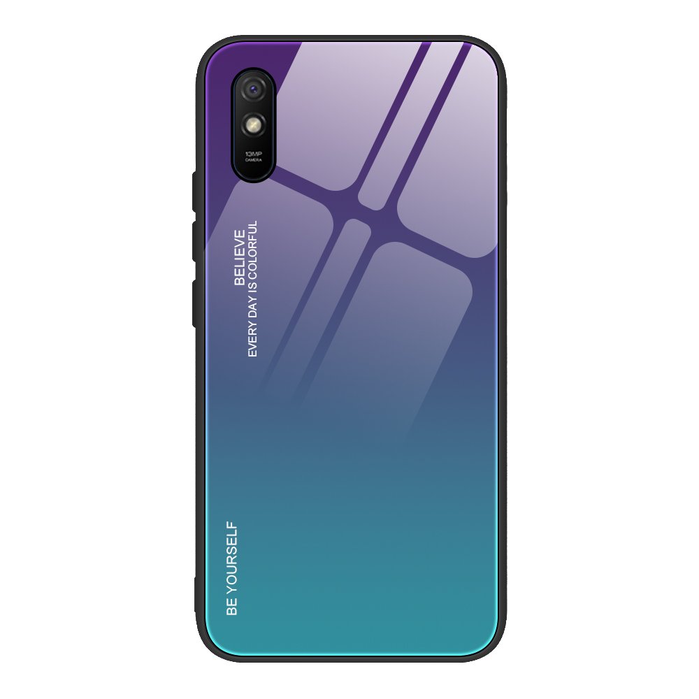 Tampa durável de vidro gradiente com parte traseira de vidro temperado Xiaomi Redmi 9A verde-roxo