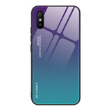Tampa durável de vidro gradiente com parte traseira de vidro temperado Xiaomi Redmi 9A verde-roxo