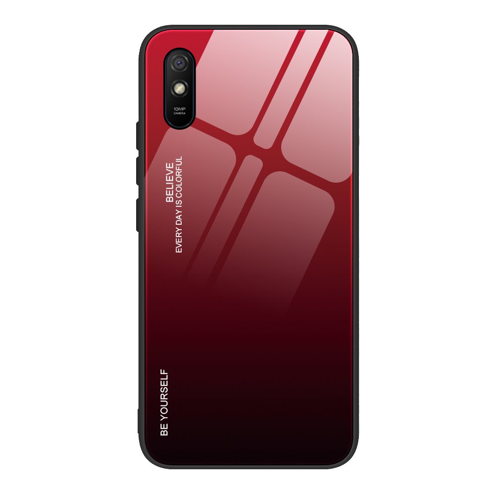 Tampa durável de vidro gradiente com parte traseira de vidro temperado Xiaomi Redmi 9A preto-vermelho