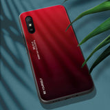 Tampa durável de vidro gradiente com parte traseira de vidro temperado Xiaomi Redmi 9A preto-vermelho