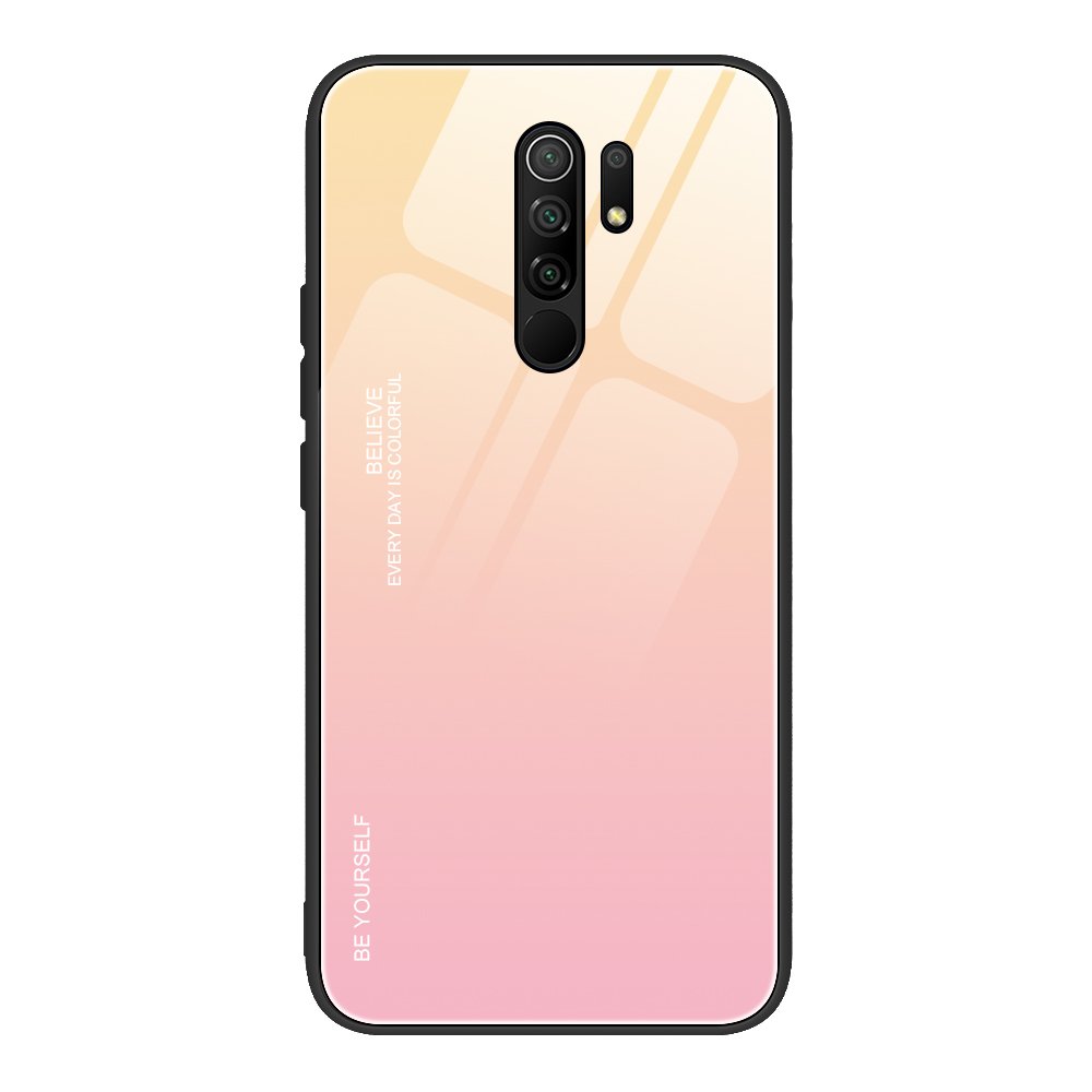 Tampa durável de vidro gradiente com parte traseira de vidro temperado Xiaomi Redmi 9 rosa