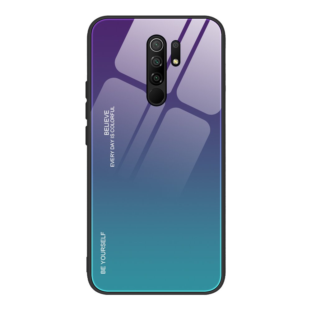Tampa durável de vidro gradiente com fundo de vidro temperado Xiaomi Redmi 9 verde-roxo